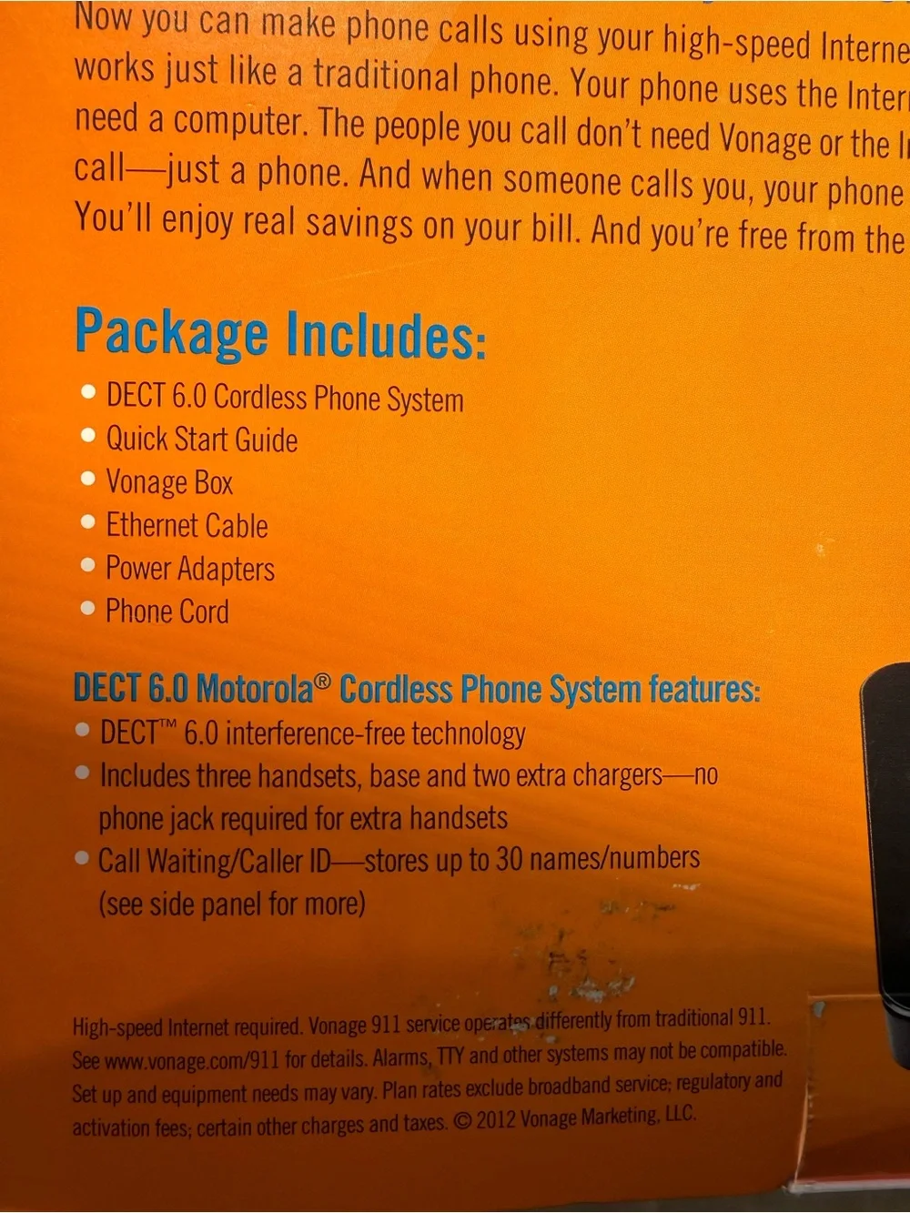 New Motorola Black Cordless Phone System with Orange-Trim Base